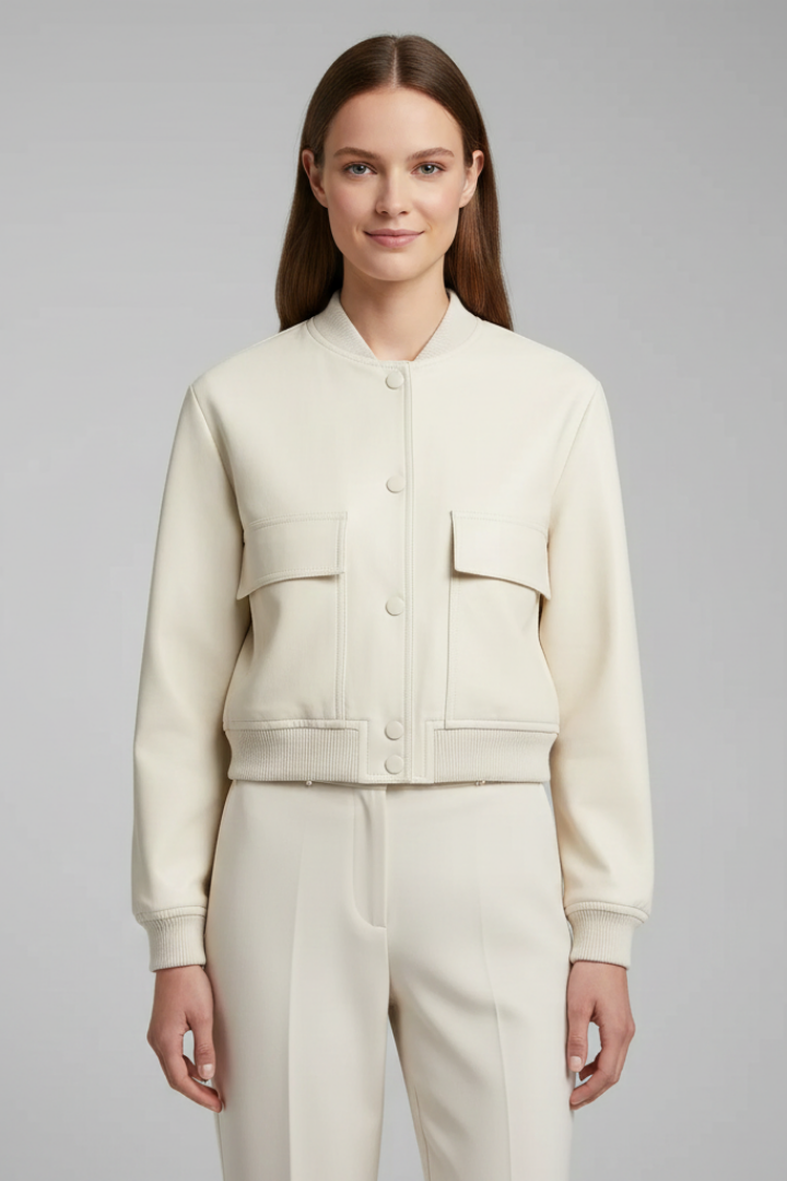 Women’s Jacket with Button Closure and Ribbed Hem