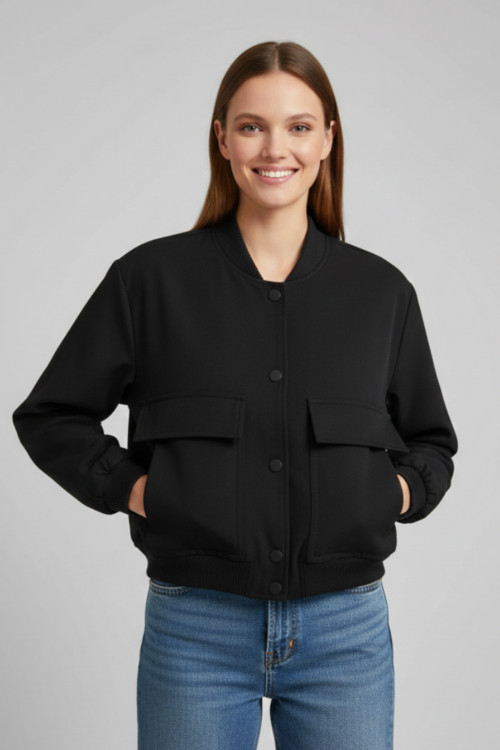 Women’s Jacket with Button Closure and Ribbed Hem
