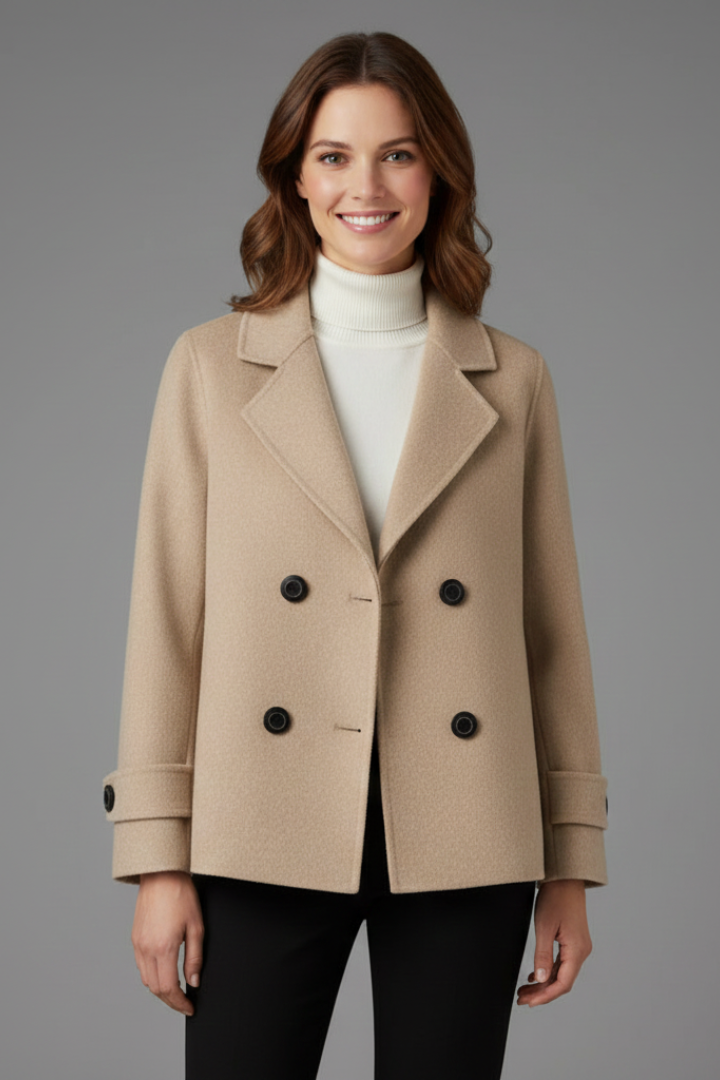 Women’s Coat with Notched Collar and Button Fastening