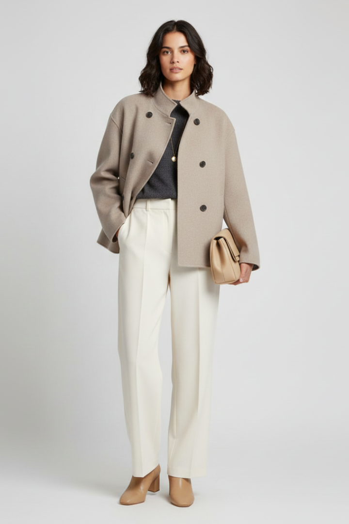 Women’s Jacket with Stand Collar and Button Closure