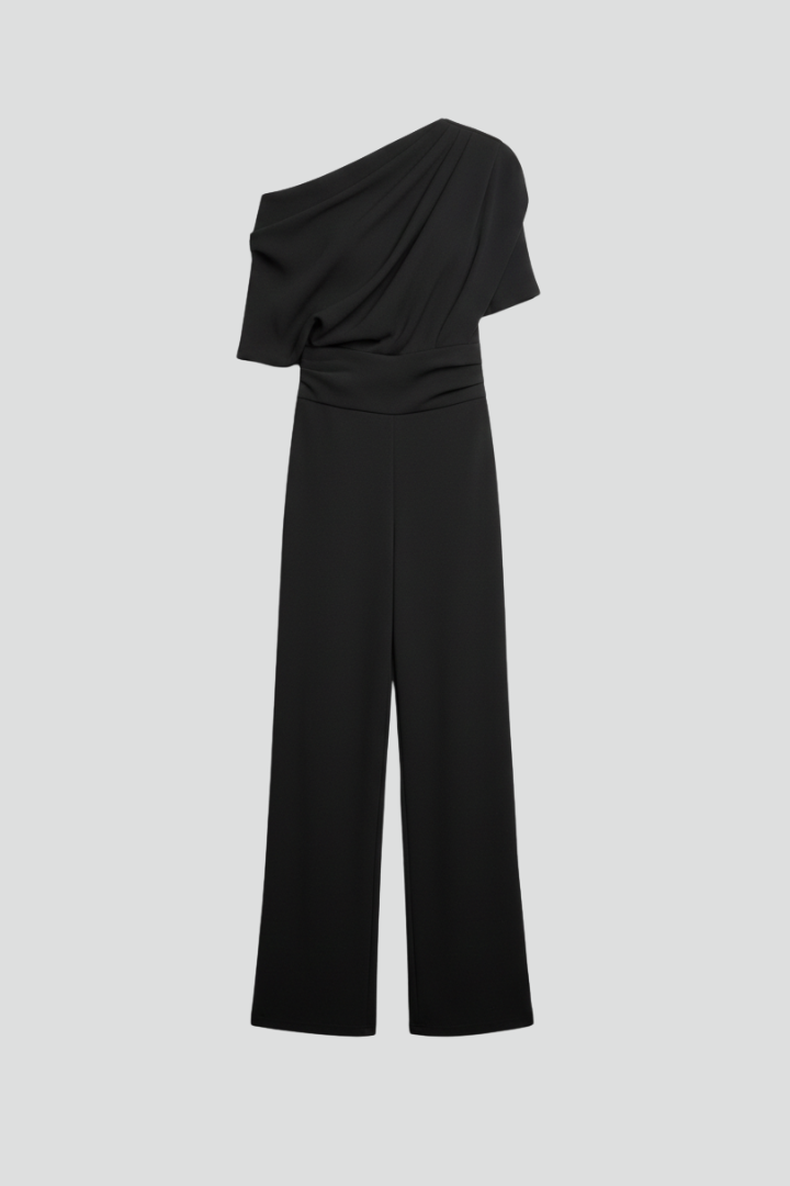 Women’s Jumpsuit with Asymmetric Neckline and Long Sleeves