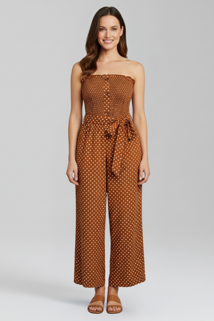 Women’s Jumpsuit with Bandeau Neckline and Button Front