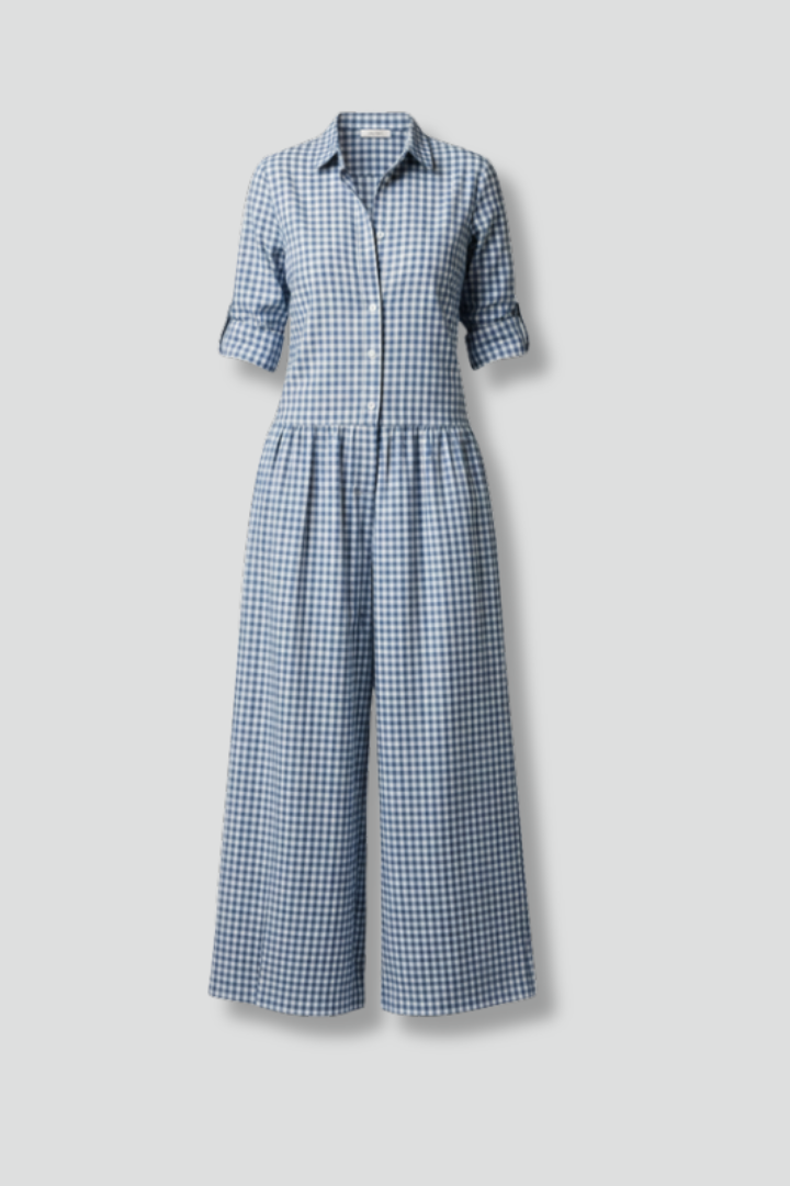 Women’s Jumpsuit with Collared Neckline and Button Closure