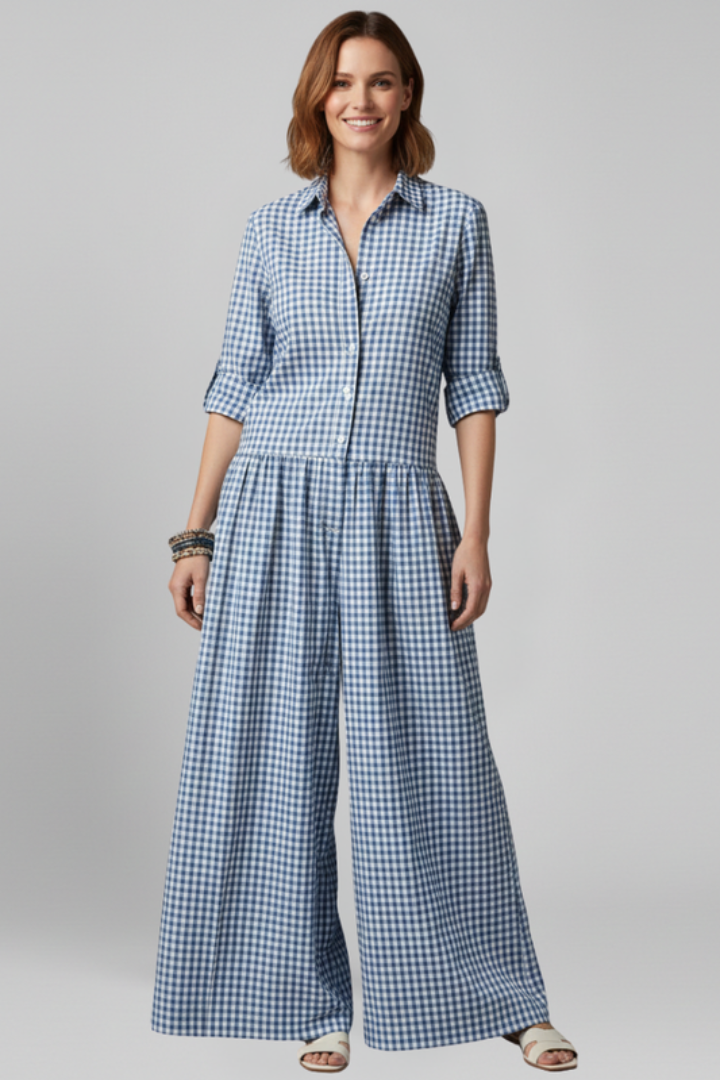 Women’s Jumpsuit with Collared Neckline and Button Closure