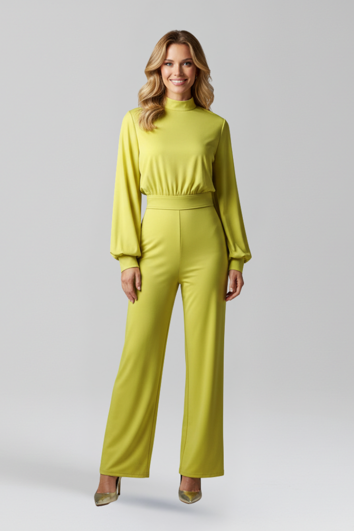 Women’s Jumpsuit with Half Collar and Wide Legs