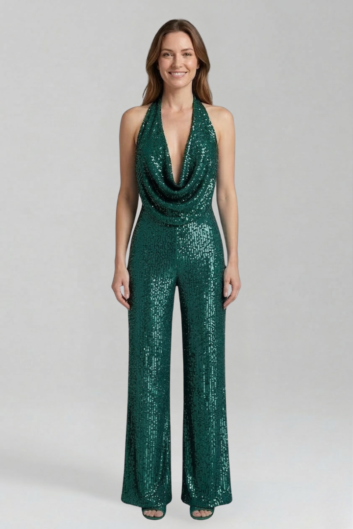 Women’s Jumpsuit with Halter Neckline and Textured Surface