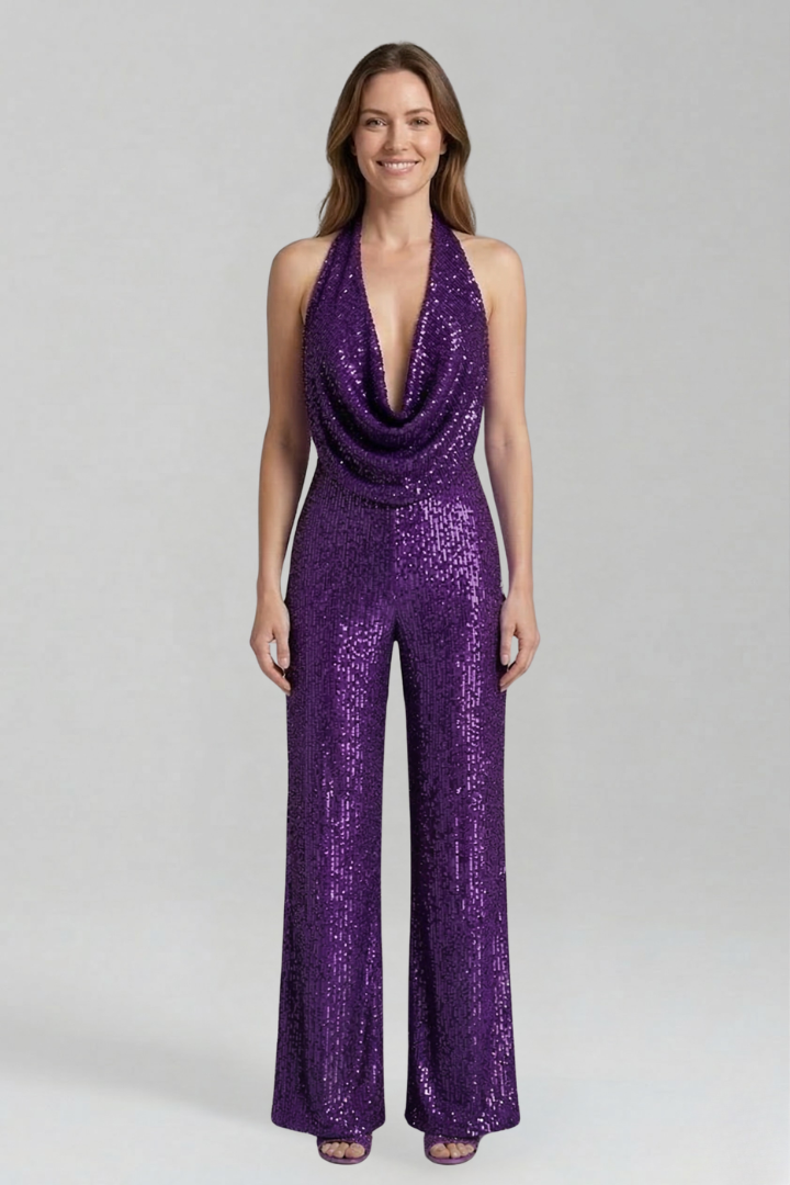 Women’s Jumpsuit with Halter Neckline and Textured Surface