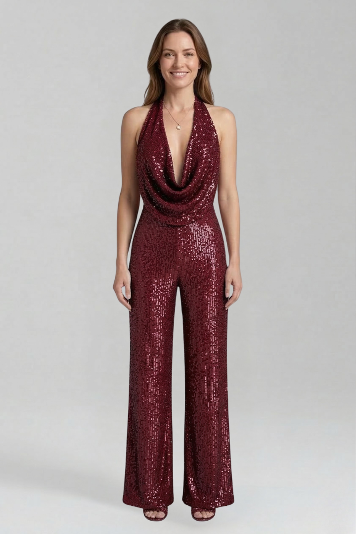 Women’s Jumpsuit with Halter Neckline and Textured Surface