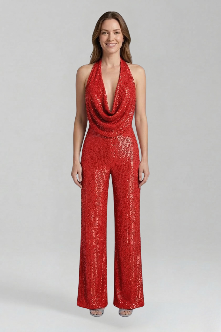 Women’s Jumpsuit with Halter Neckline and Textured Surface