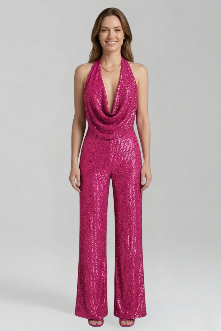 Women’s Jumpsuit with Halter Neckline and Textured Surface