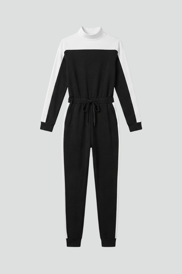 Women’s Jumpsuit with Hooded Neckline and Side Stripes