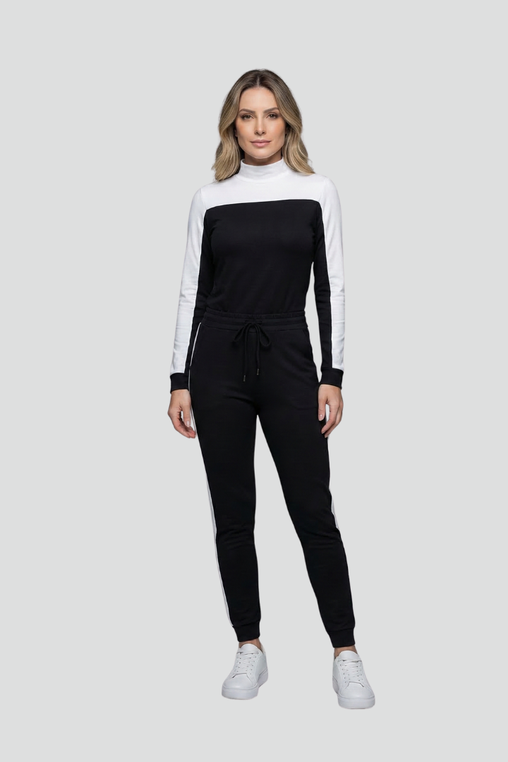 Women’s Jumpsuit with Hooded Neckline and Side Stripes