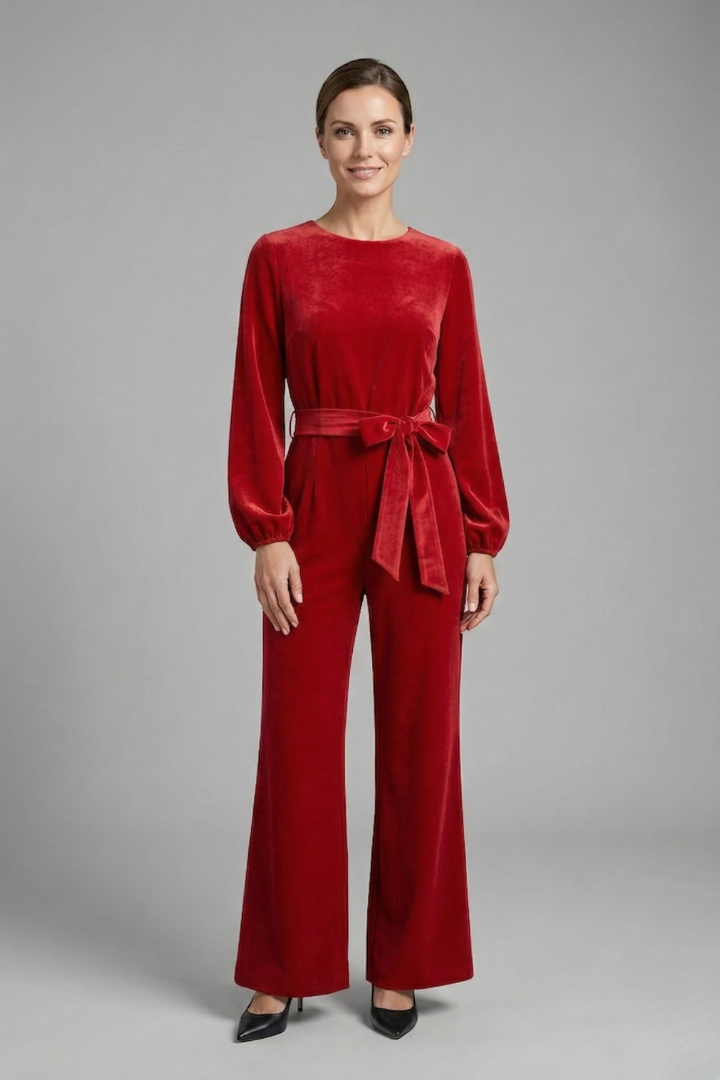 Women’s Jumpsuit with Long Sleeves and Tie Waist