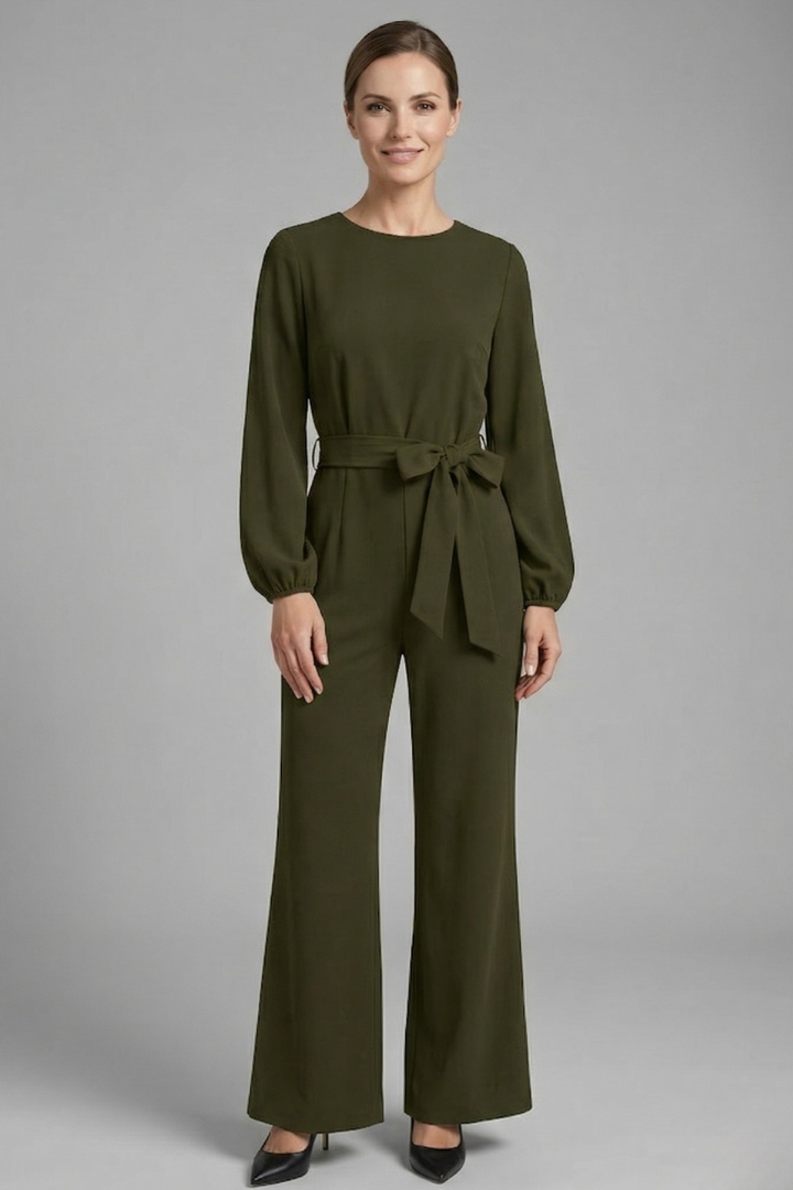 Women’s Jumpsuit with Long Sleeves and Tie Waist