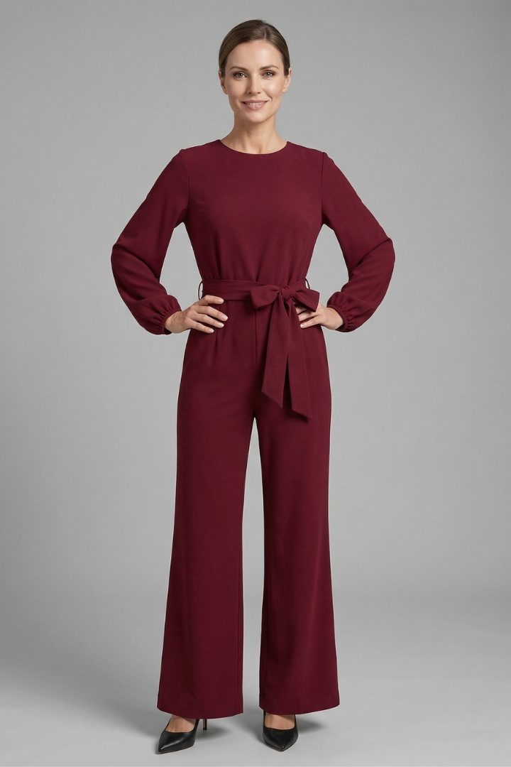 Women’s Jumpsuit with Long Sleeves and Tie Waist