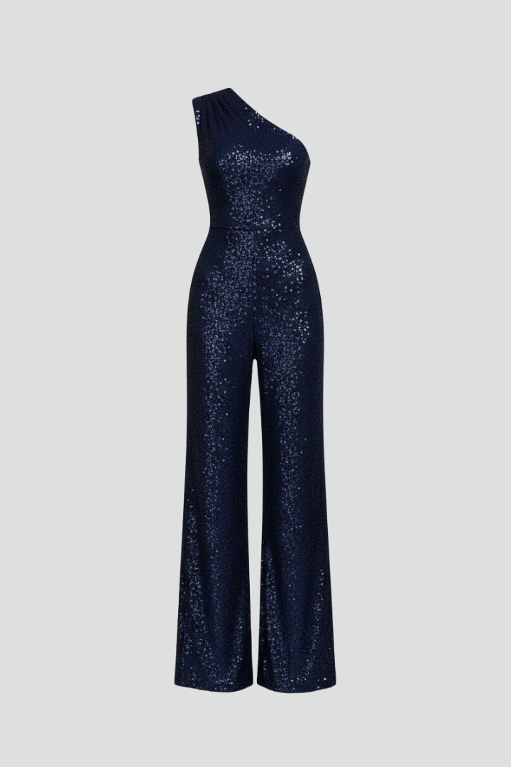 Women’s Jumpsuit with One-Shoulder Neckline and Textured Surface