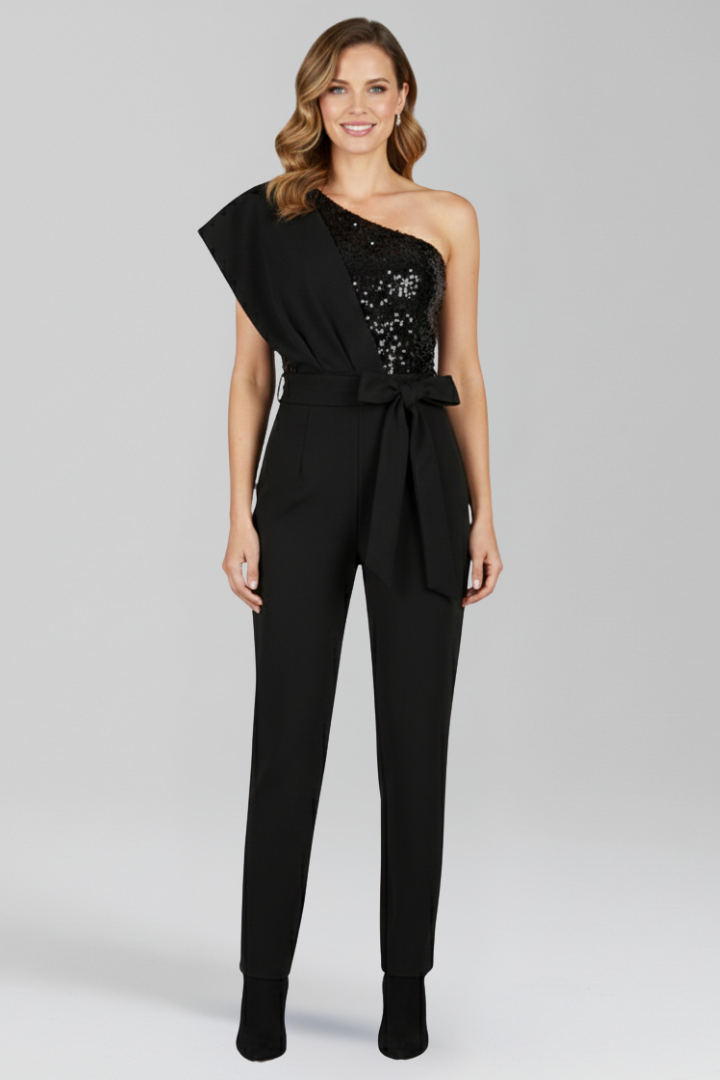 Women’s Jumpsuit with One-Shoulder Neckline and Tied Waist