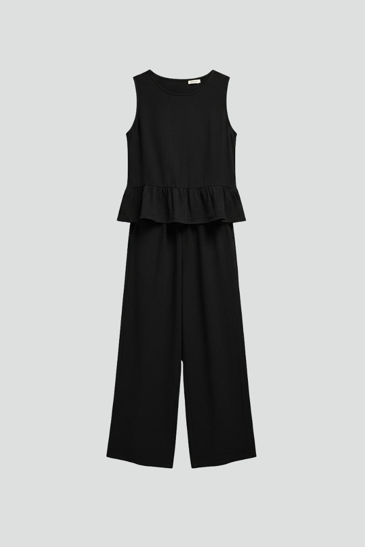 Women’s Jumpsuit with Round Neckline and Ruffled Hem