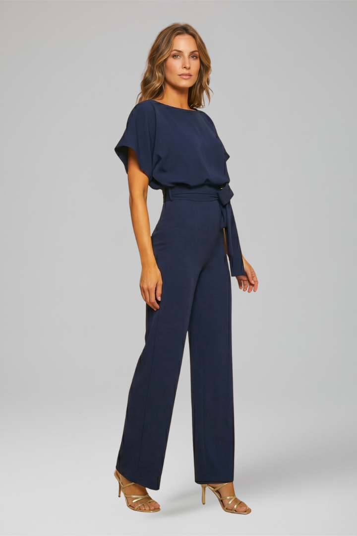 Women’s Jumpsuit with Round Neckline and Wide Legs