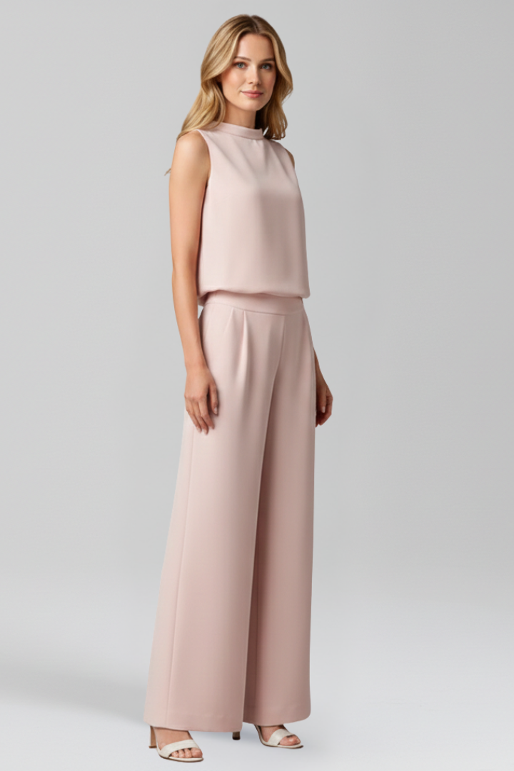 Women’s Jumpsuit with Round Neckline and Wide Legs
