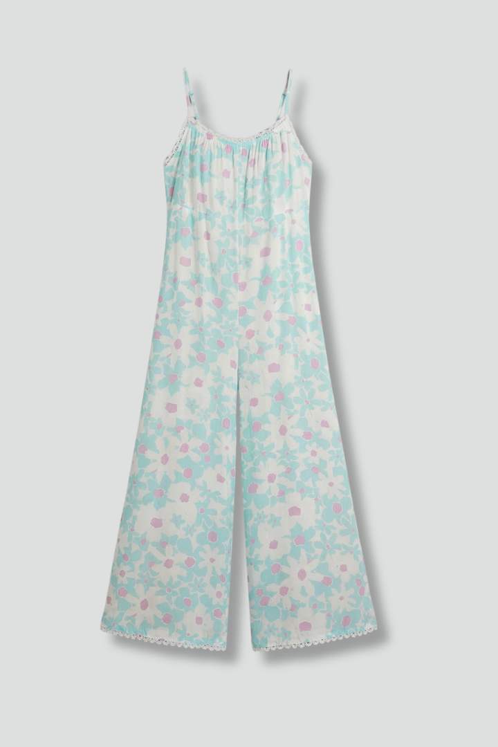 Women’s Jumpsuit with Square Neckline and Printed Surface