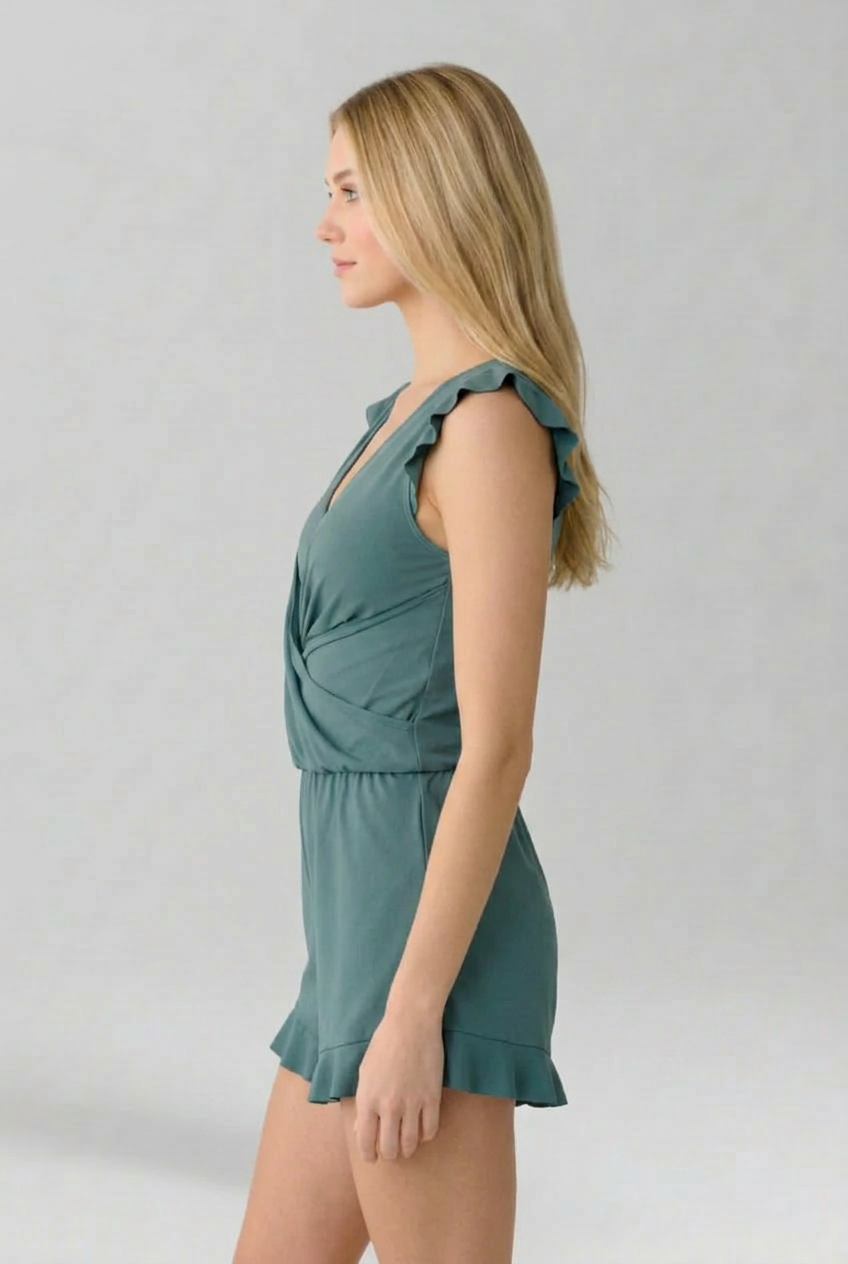 Women’s Jumpsuit with V Neckline and Floral Surface