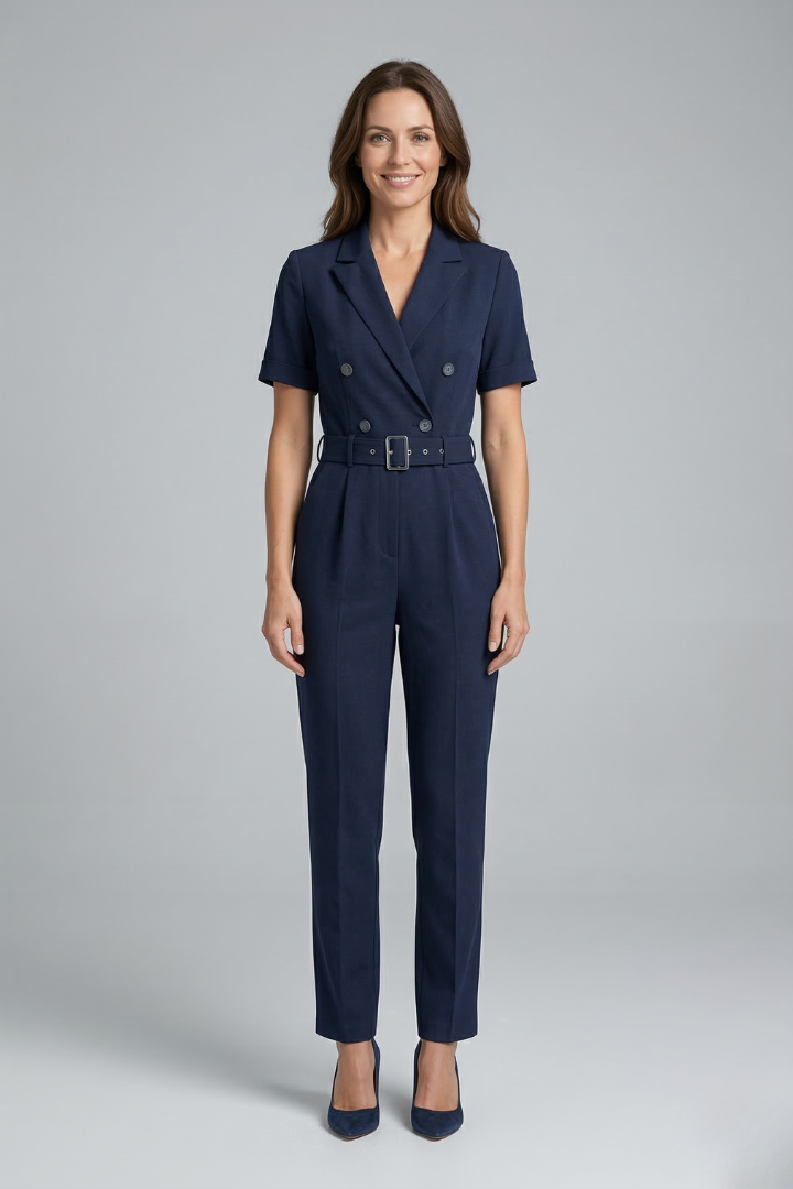 Women’s Jumpsuit with V Neckline and Tied Waist Belt