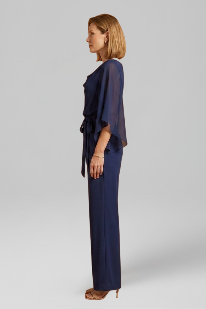 Women’s Jumpsuit with V Neckline and Waist Tie