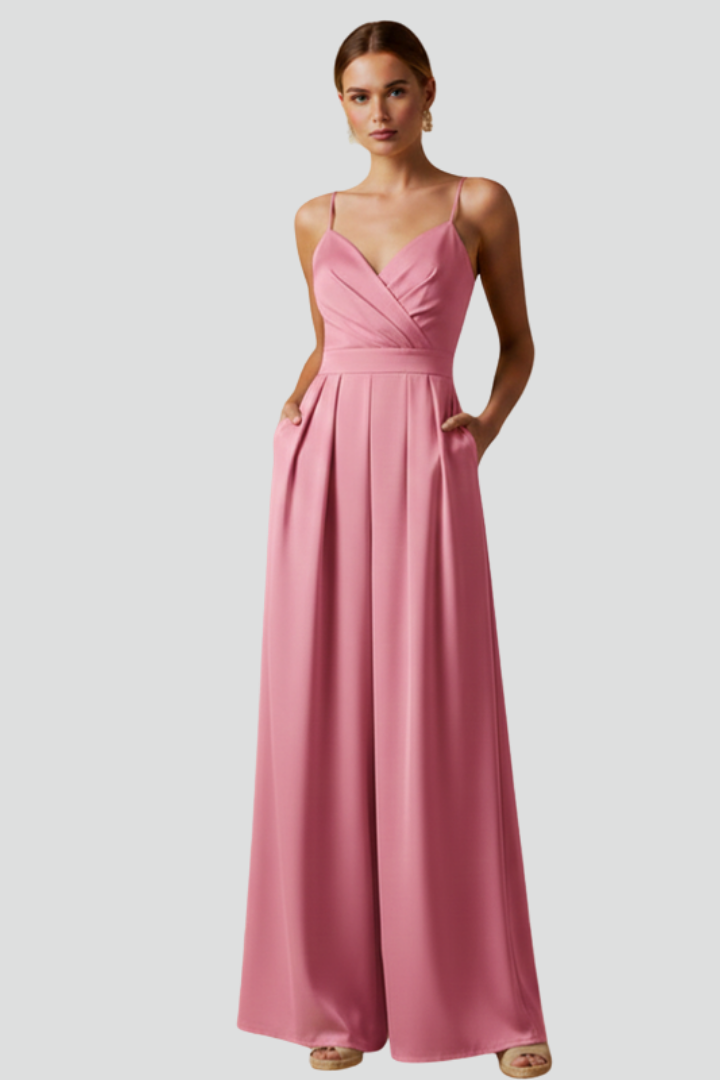 Women’s Jumpsuit with V Neckline and Wide Legs
