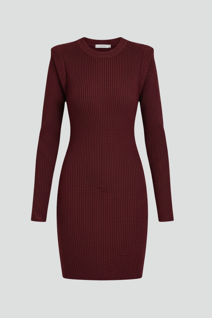 Women’s Knit Dress with Round Neck and Ribbed Surface