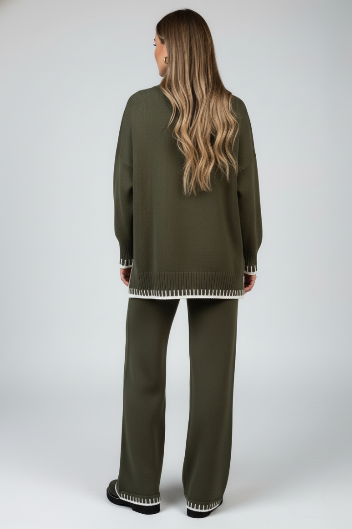 Women’s Knit Lounge Set with Relaxed Top and Wide-Leg Trousers