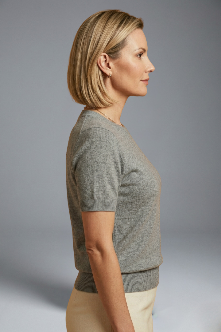Women’s Knit Top with Crew Neck and Ribbed Hem