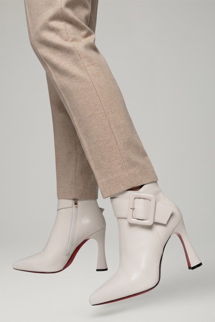 Women's Leather Ankle Boots with Buckle and Zip