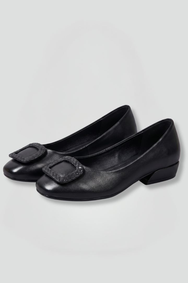 Women's Leather Ballerina Shoes with Orthopaedic Insole and Flat Sole
