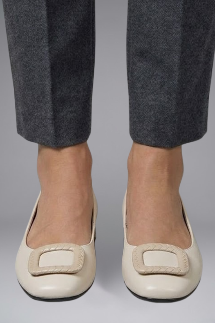 Women's Leather Ballerina Shoes with Orthopaedic Insole and Flat Sole