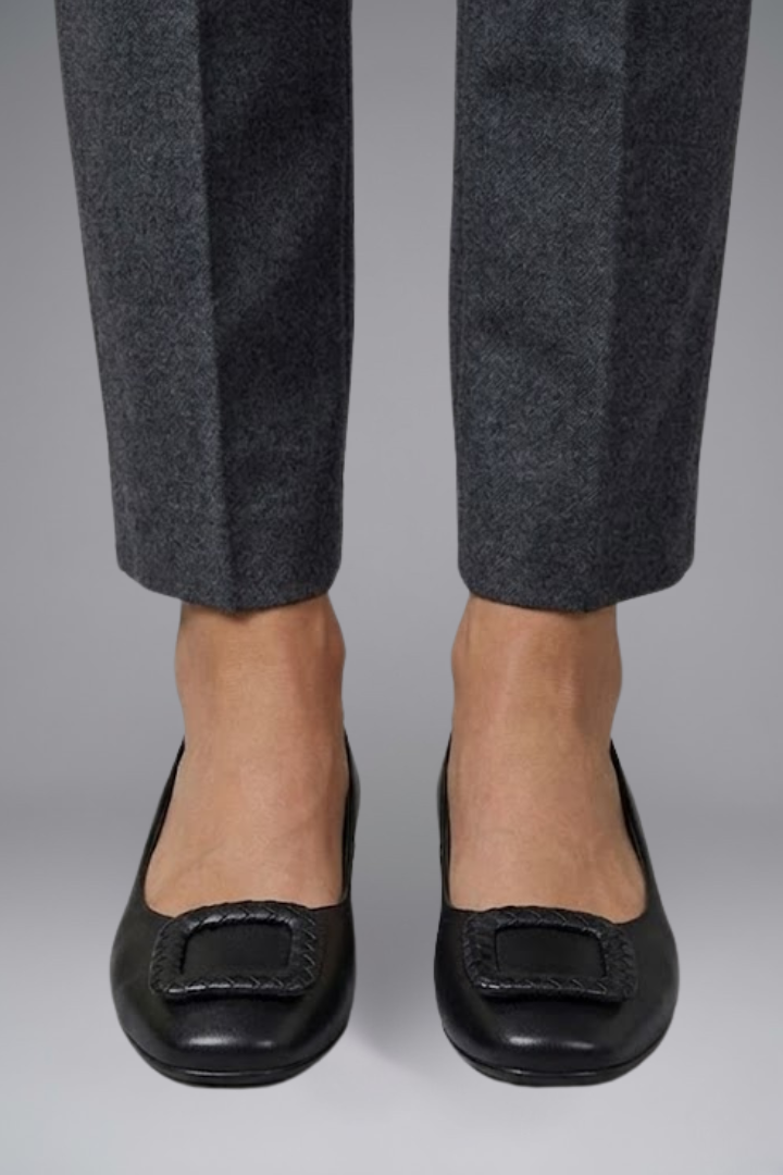 Women's Leather Ballerina Shoes with Orthopaedic Insole and Flat Sole