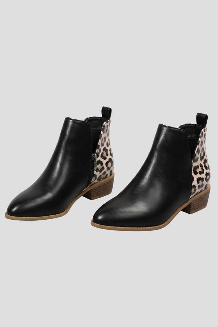 Women's Leather Boots with Side Zipper and Low Heel