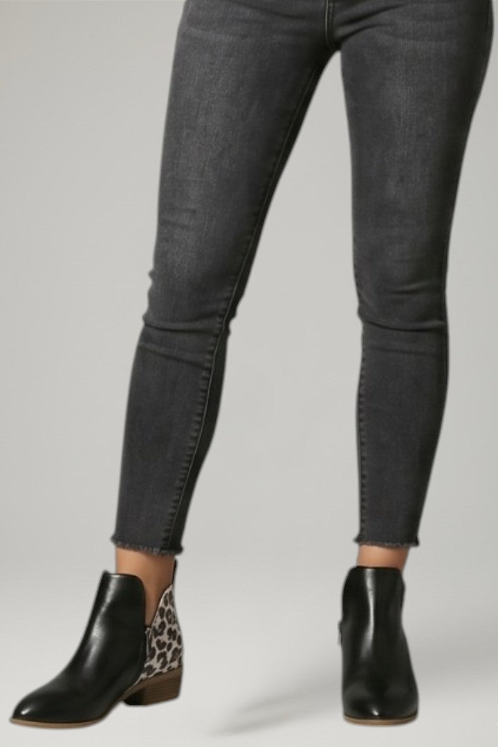 Women's Leather Boots with Side Zipper and Low Heel