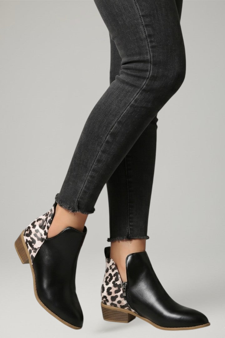Women's Leather Boots with Side Zipper and Low Heel