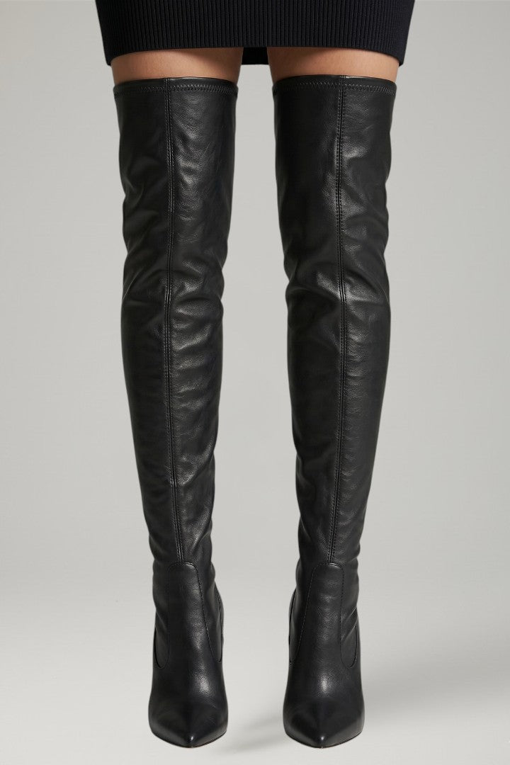 Women's Leather Boots with Zip Closure and Slim Heel