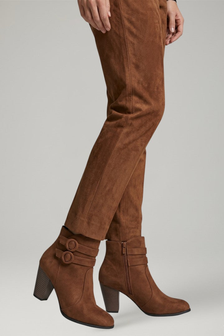 Women's Leather Cowboy Boots with Buckle Detail and Sturdy Heel