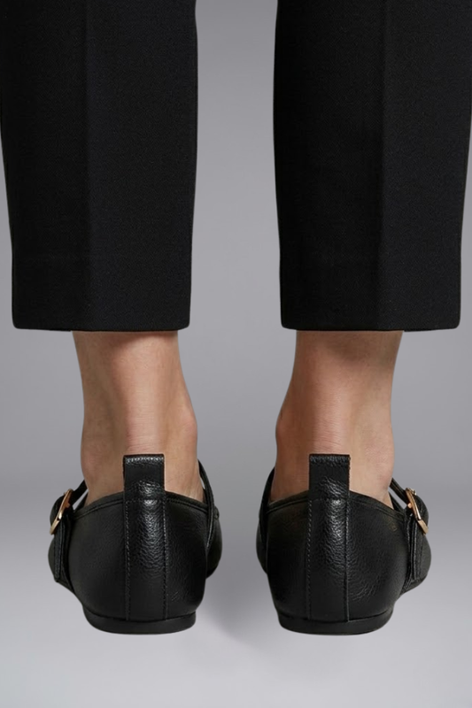 Women's Leather Flats with Adjustable Buckle Strap for Everyday Wear