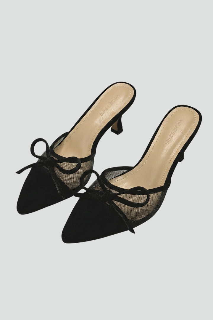 Women's Leather Heeled Shoes with Peep Toe and Stiletto Heel