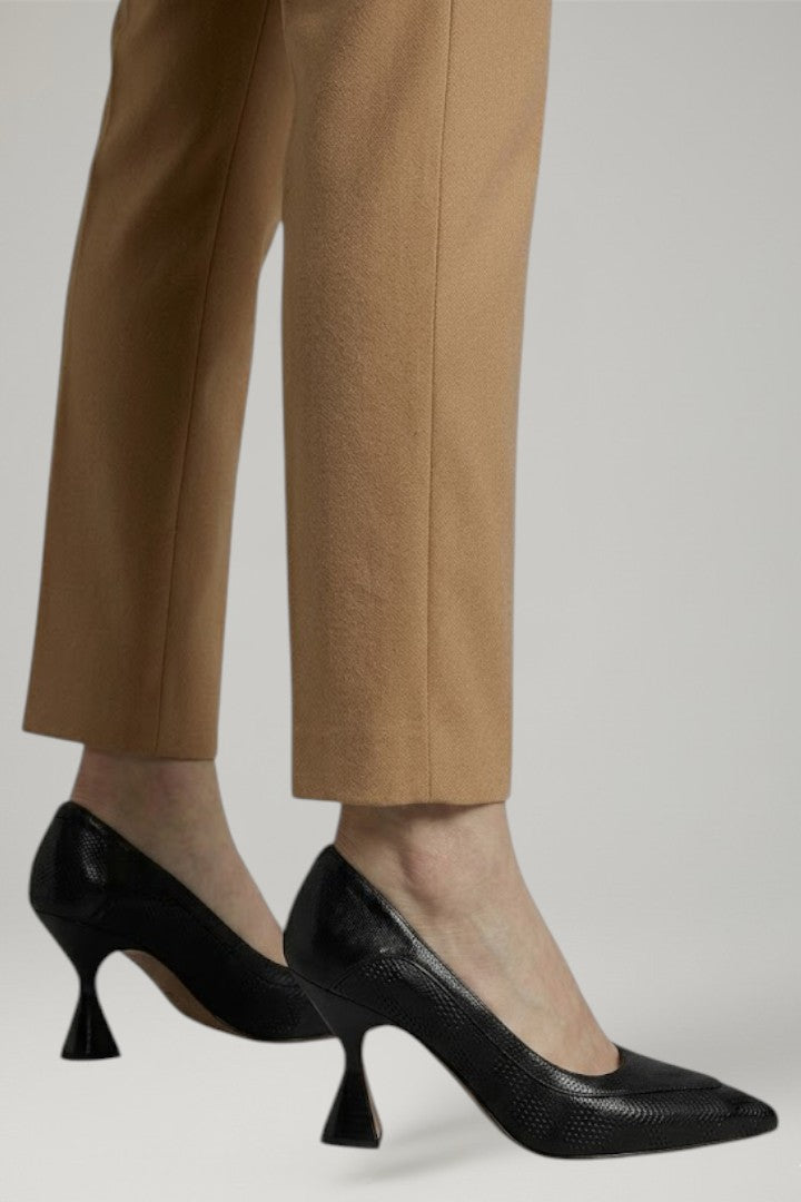 Women's Leather Heels with Embossed Surface and Flared Heel