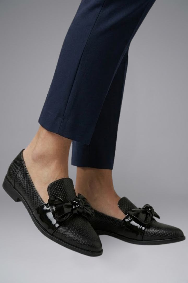 Women's Leather Loafers with Bow Detail and Slip On