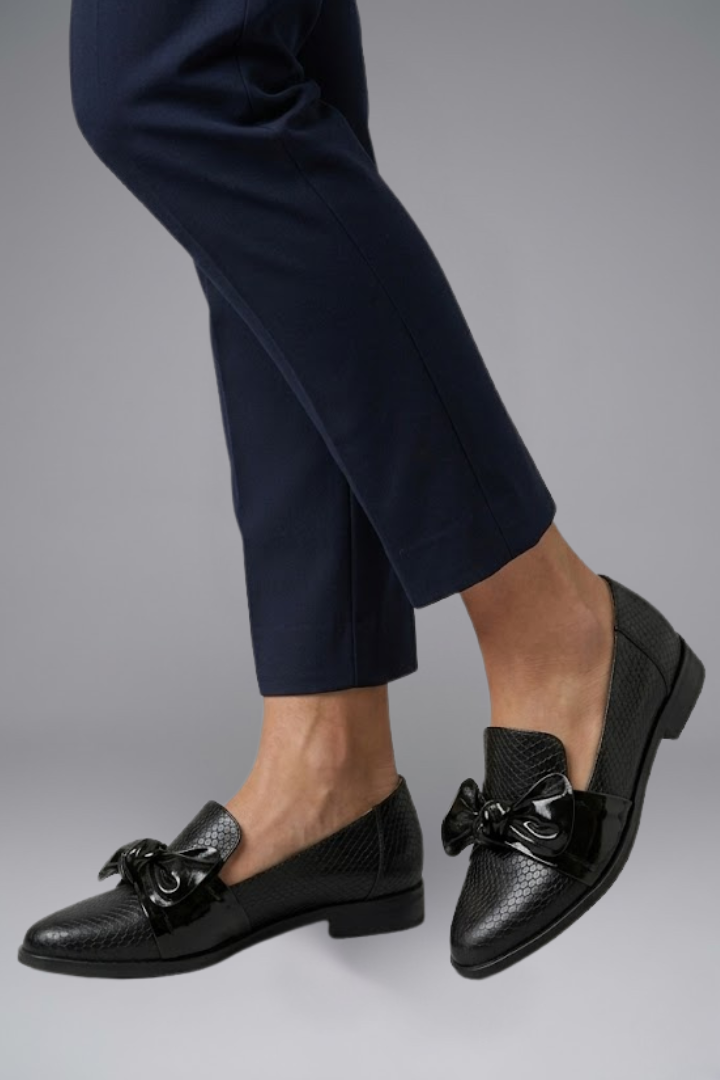 Women's Leather Loafers with Bow Detail and Slip On