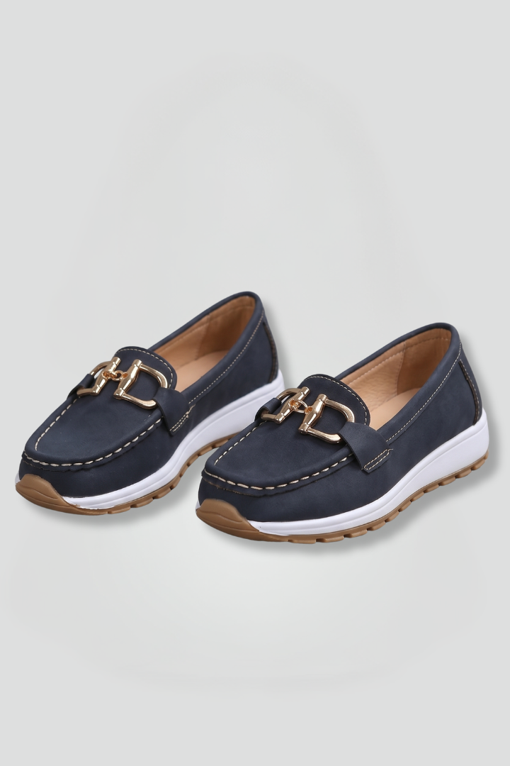 Women's Leather Loafers with Metal Hardware Detail for Everyday Wear