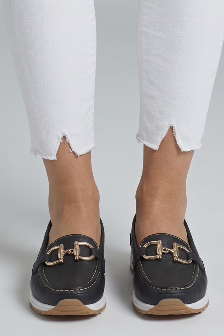 Women's Leather Loafers with Metal Hardware Detail for Everyday Wear