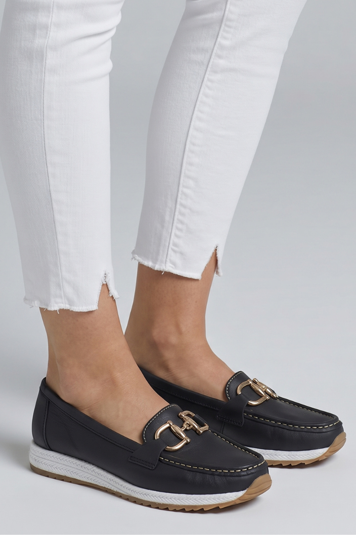 Women's Leather Loafers with Metal Hardware Detail for Everyday Wear