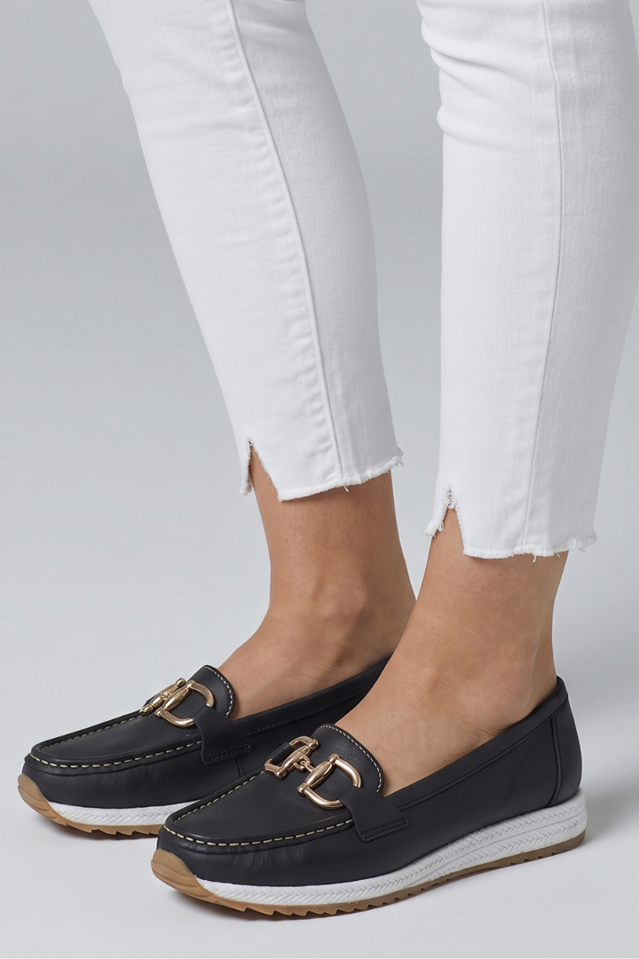 Women's Leather Loafers with Metal Hardware Detail for Everyday Wear